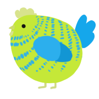 A lime and sky chicken with a bar pattern