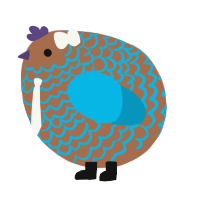 A brown and cerulean chicken with a lace pattern