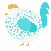 A white and aqua chicken with a speckle pattern