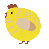 A yellow and beige chicken with a bar pattern