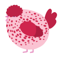 A rose and crimson chicken with a speckle pattern