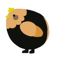A black and beige chicken with a head pattern