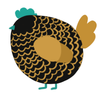 A black and gold chicken with a lace pattern