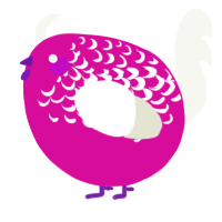 A fuchsia and white chicken with a half-lace pattern