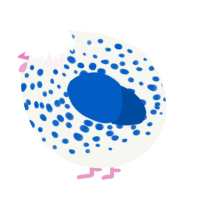 A white and ultramarine chicken with a speckle pattern