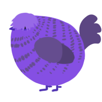 A blurple and overcast chicken with a bar pattern