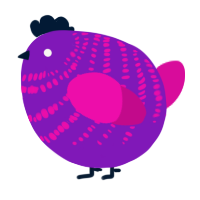 A violet and fuchsia chicken with a bar pattern