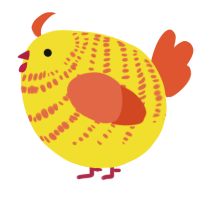A yellow and vermilion chicken with a bar pattern
