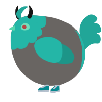A grey and turquoise chicken with a head pattern