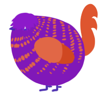 A violet and vermilion chicken with a bar pattern
