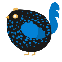 A sable and sapphire chicken with a speckle pattern
