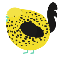 A yellow and sable chicken with a speckle pattern