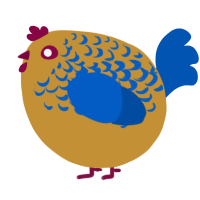 A gold and ultramarine chicken with a half-lace pattern