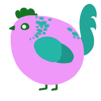 A lavender and turquoise chicken with a neck-speckle pattern