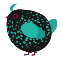 A sable and turquoise chicken with a speckle pattern