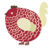 A crimson and white chicken with a lace pattern