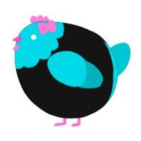 A black and teal chicken with a head pattern