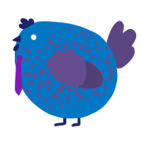 A sapphire and overcast chicken with a speckle pattern