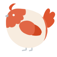 A cream and vermilion chicken with a head pattern