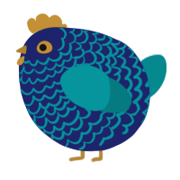 A navy and teal chicken with a lace pattern