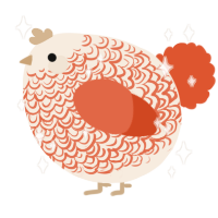 A cream and vermilion chicken with a double-lace pattern