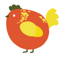 A vermilion and yellow chicken with a neck-speckle pattern