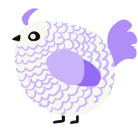 A white and lilac chicken with a lace pattern