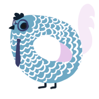 A sky and lavender chicken with a lace pattern