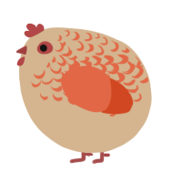 A beige and vermilion chicken with a half-lace pattern