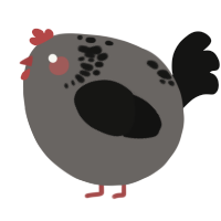 A grey and black chicken with a neck-speckle pattern