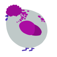A silver and plum chicken with a neck-speckle pattern