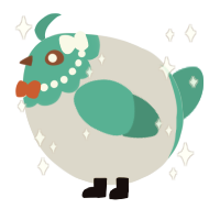 A mist and turquoise chicken with a head pattern