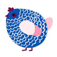 A ultramarine and rose chicken with a lace pattern