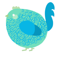 A mint and cerulean chicken with a double-lace pattern