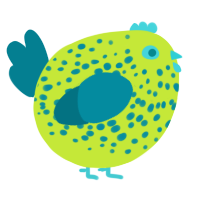 A lime and sea chicken with a speckle pattern