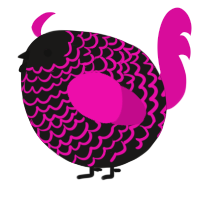 A sable and fuchsia chicken with a lace pattern