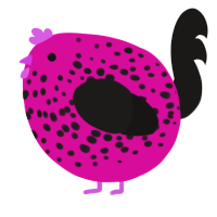 A fuchsia and sable chicken with a speckle pattern