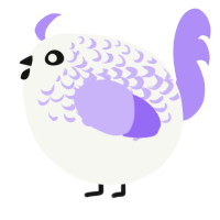 A white and lilac chicken with a half-lace pattern