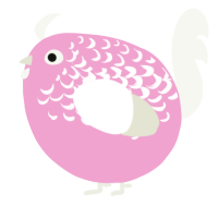 A pink and white chicken with a half-lace pattern