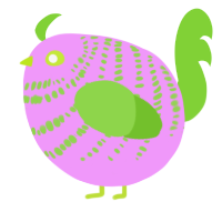 A lavender and grass chicken with a bar pattern