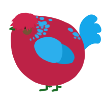 A crimson and sky chicken with a neck-speckle pattern