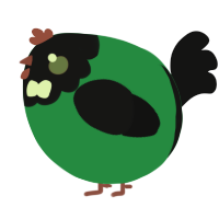 A viridian and black chicken with a head pattern
