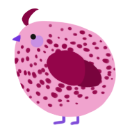 A pink and maroon chicken with a speckle pattern