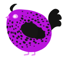 A amethyst and black chicken with a speckle pattern