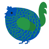 A ultramarine and viridian chicken with a lace pattern