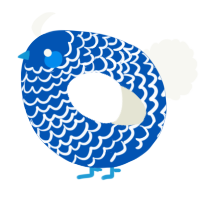 A ultramarine and white chicken with a lace pattern