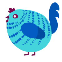 A aqua and ultramarine chicken with a bar pattern
