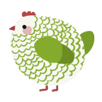 A white and chartreuse chicken with a lace pattern