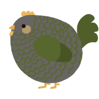 A grey and olive chicken with a lace pattern