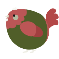 A olive and red chicken with a head pattern